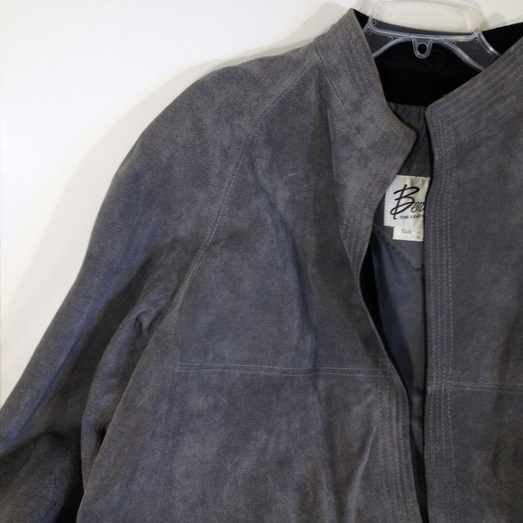 Vintage Bermans Womens Leather Suede Jacket Size 16 Gray w/Black Trim - Picture 11 of 12